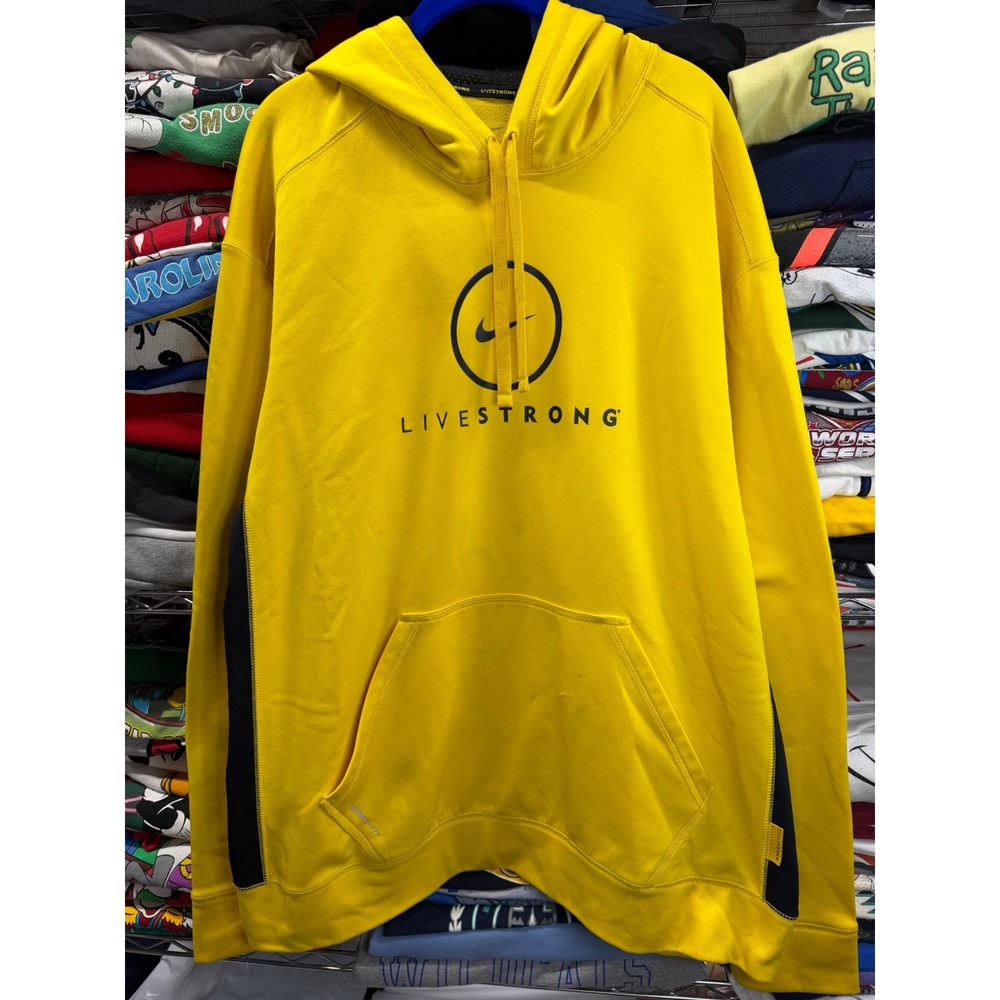 Nike Therma-FIT Livestrong Hoodie Mens XXL Yellow Black Pullover Sweatshirt 6761